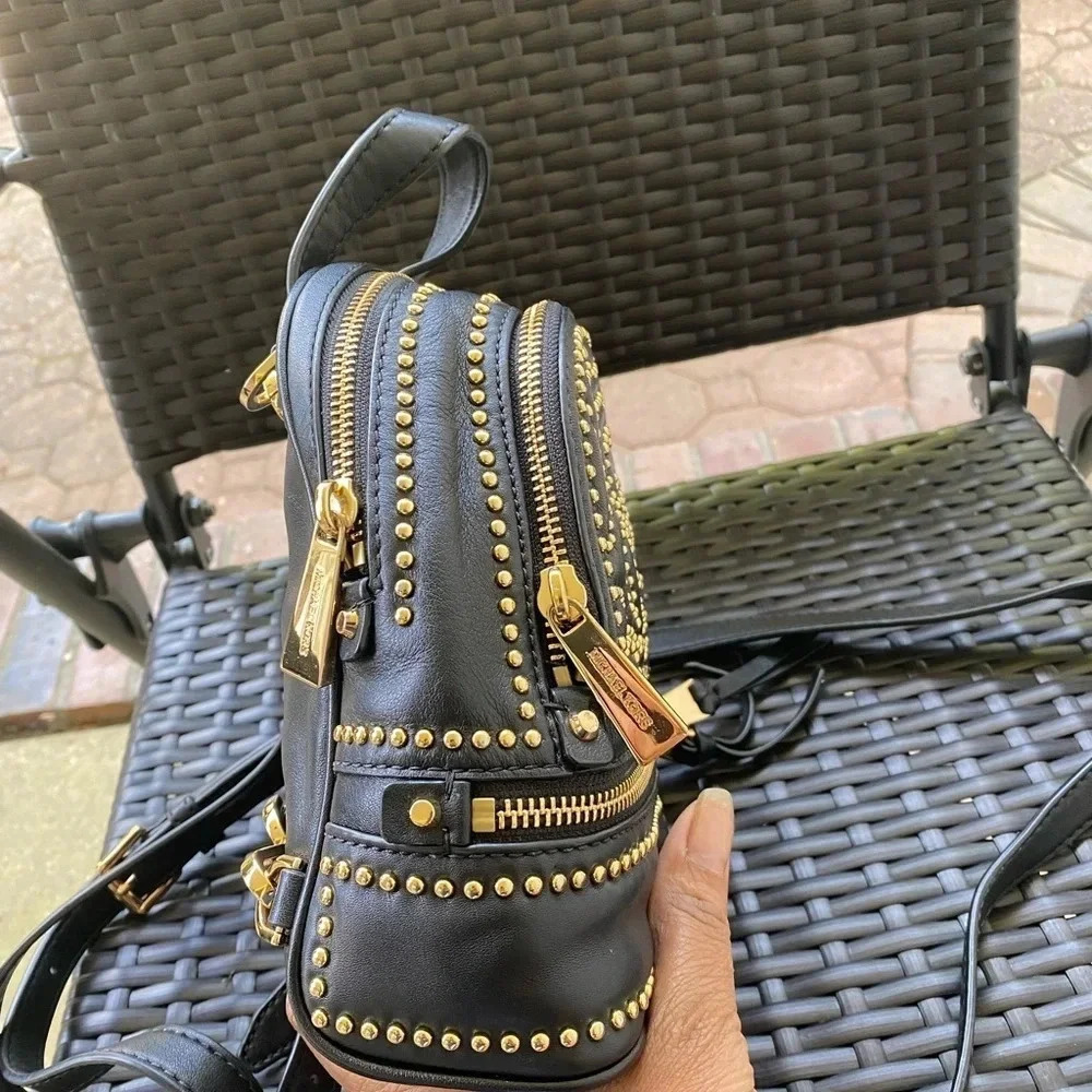 Rhea Medium Rose Studded Leather Backpack - Picture 5 of 11